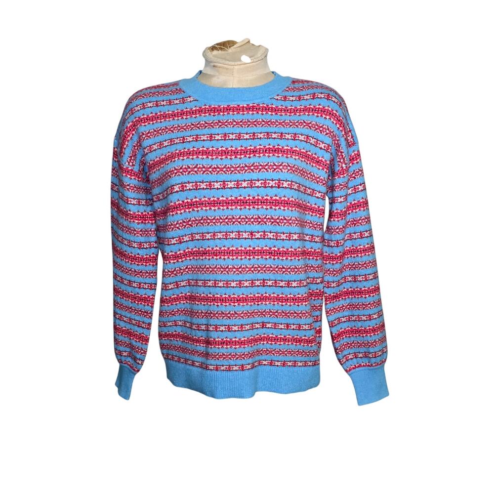 LOFT Striped Knit Sweater Blue Red Fair Isle Crewneck Size‎ Small NWT